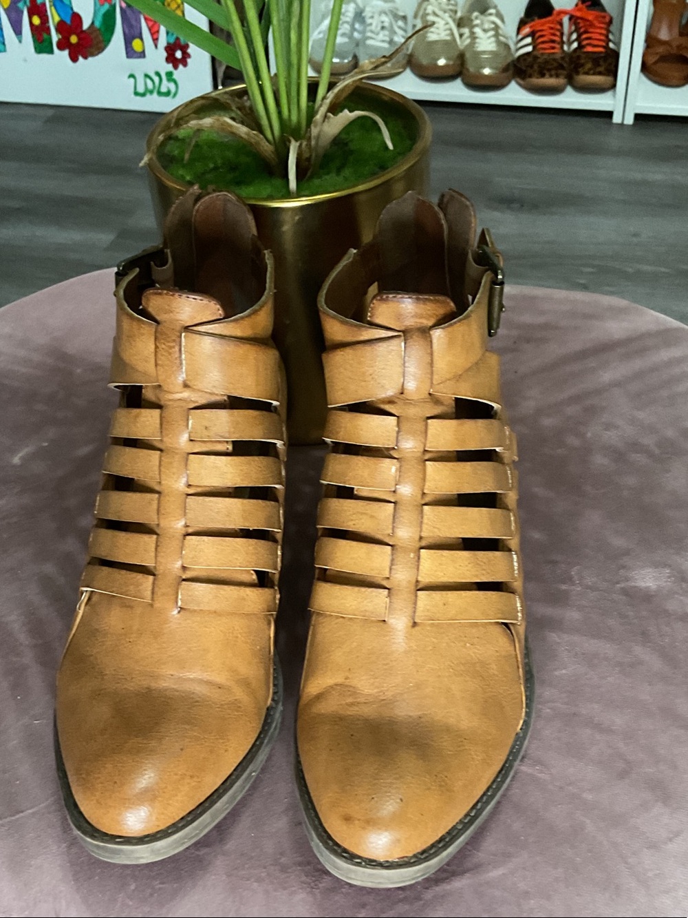Volatile Tan Strappy Cutout Ankle Booties